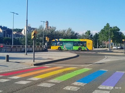 Pintada de passos de vianants en diferents barris de Lleida amb motiu del dia internacional de l’alliberament LGTBI