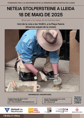 2025 05 18_Cartell_ITINERARI: RUTA PER A LA NETEJA DE LES LLAMBORDES STOLPERSTEINE DE LA CIUTAT DE LLEIDA