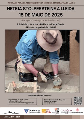 2025 05 18_Cartell_ITINERARI: RUTA PER A LA NETEJA DE LES LLAMBORDES STOLPERSTEINE DE LA CIUTAT DE LLEIDA
