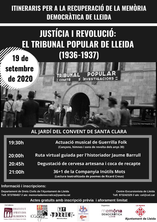 2020 09 19_CARTELL_Itinerari Justícia i Revolució. El Tribunal Popular de Lleida (1936-1937)