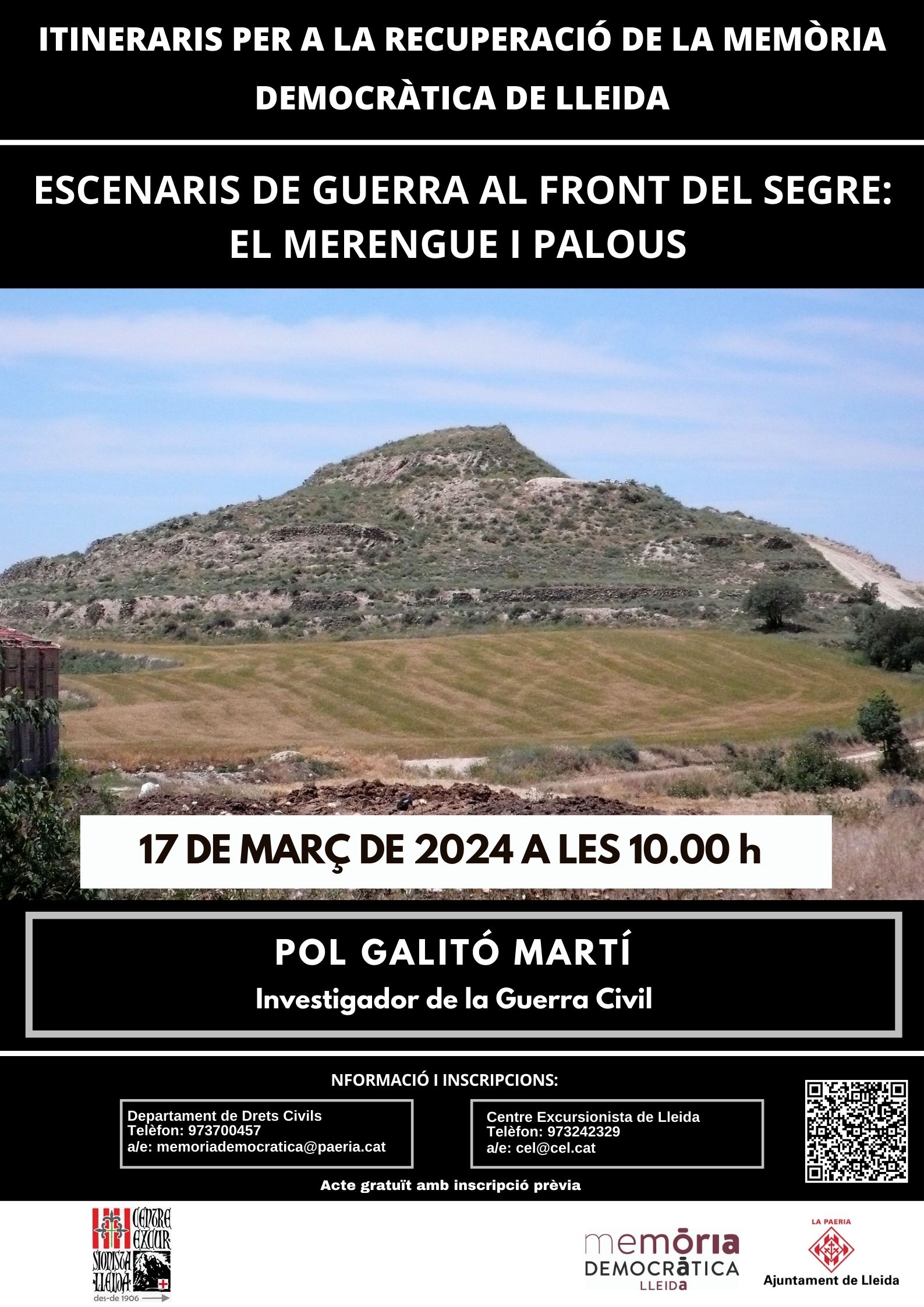 2024 03 17_CARTELL_ITINERARI: ESCENARIS DE GUERRA AL FRONT DEL SEGRE: EL MERENGUE I PALOUS