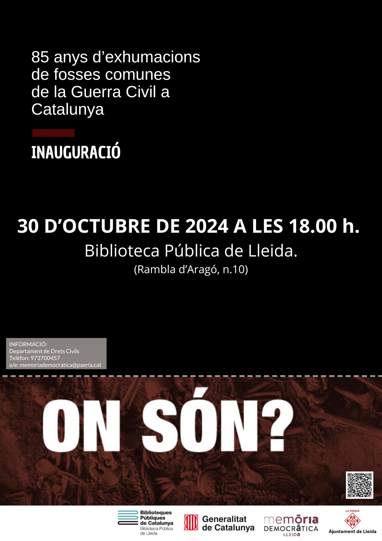 2024 10 30_Cartell_ON SÓN 85 ANYS D’EXHUMACIONS DE FOSSES COMUNES DE LA GUERRA CIVIL A CATALUNYA