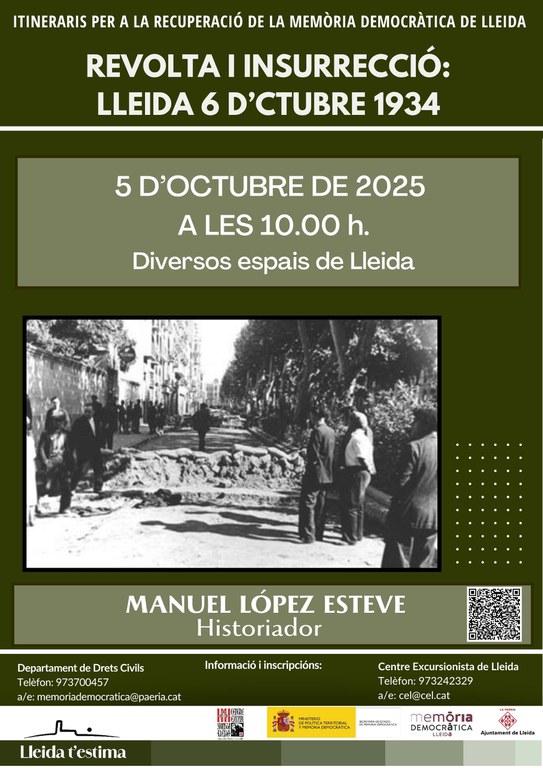 2025 10 05_Cartell_ITINERARI_REVOLTA I INSURRECCIÓLLEIDA 6 D'OCUTBRE 1934