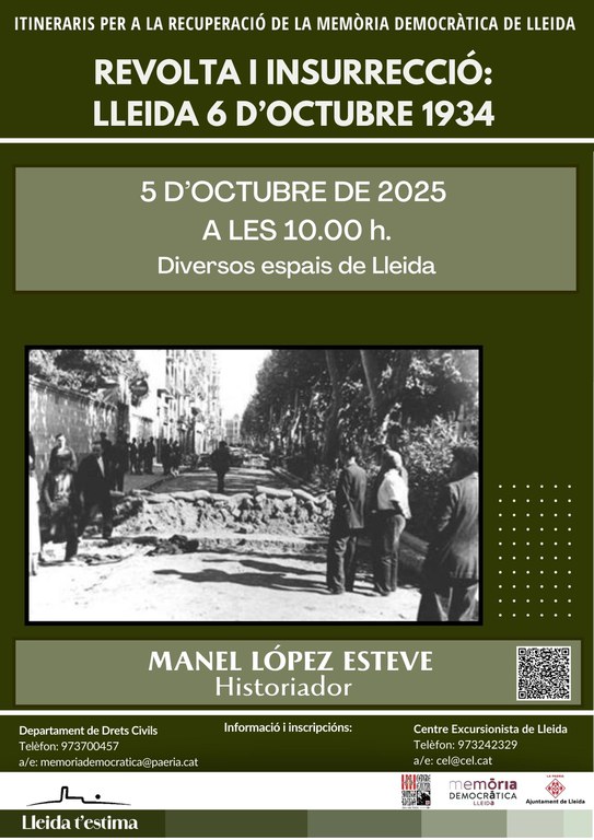 2025 10 05_Cartell_ITINERARI_REVOLTA I INSURRECCIÓ: LLEIDA 6 D'OCTUBRE 1934